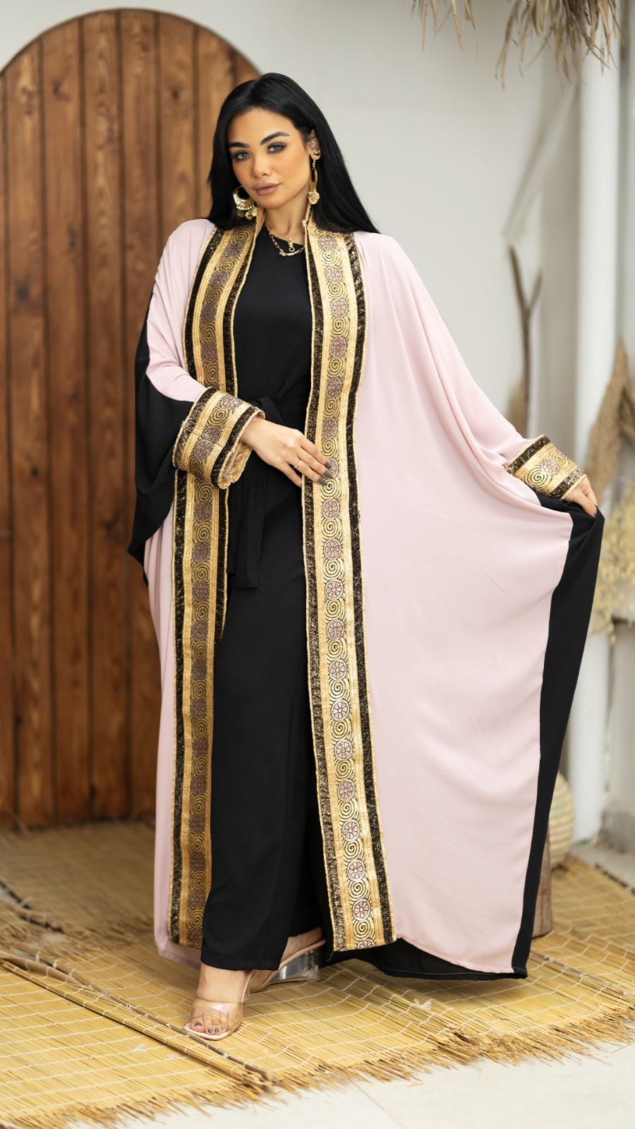 Kaftan Chiffon Black and Pink