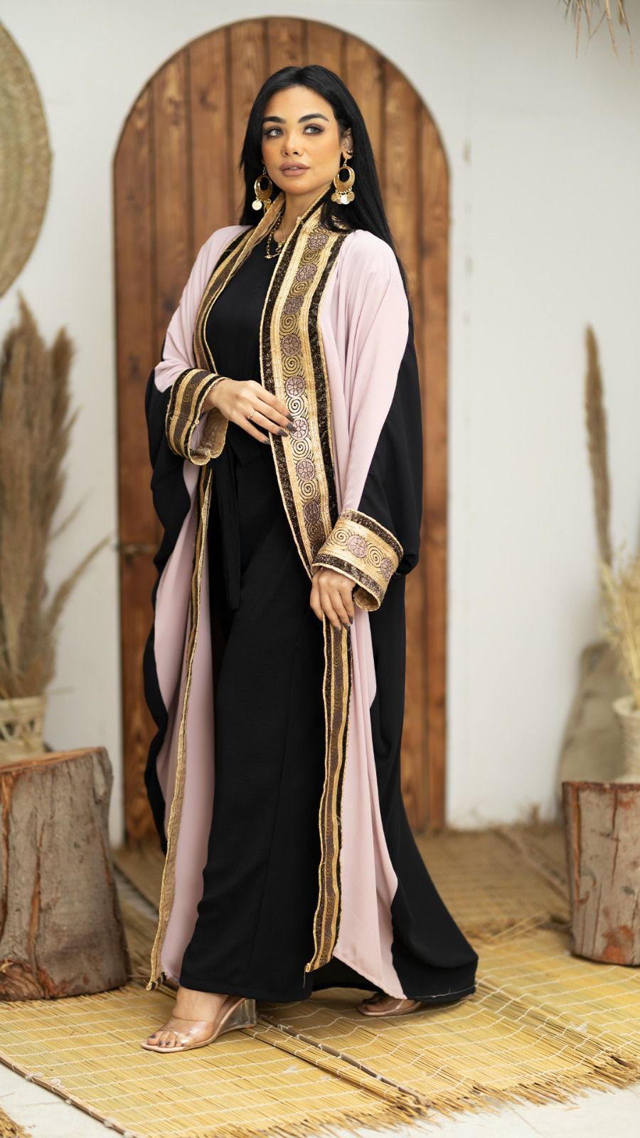 Kaftan Chiffon Black and Pink