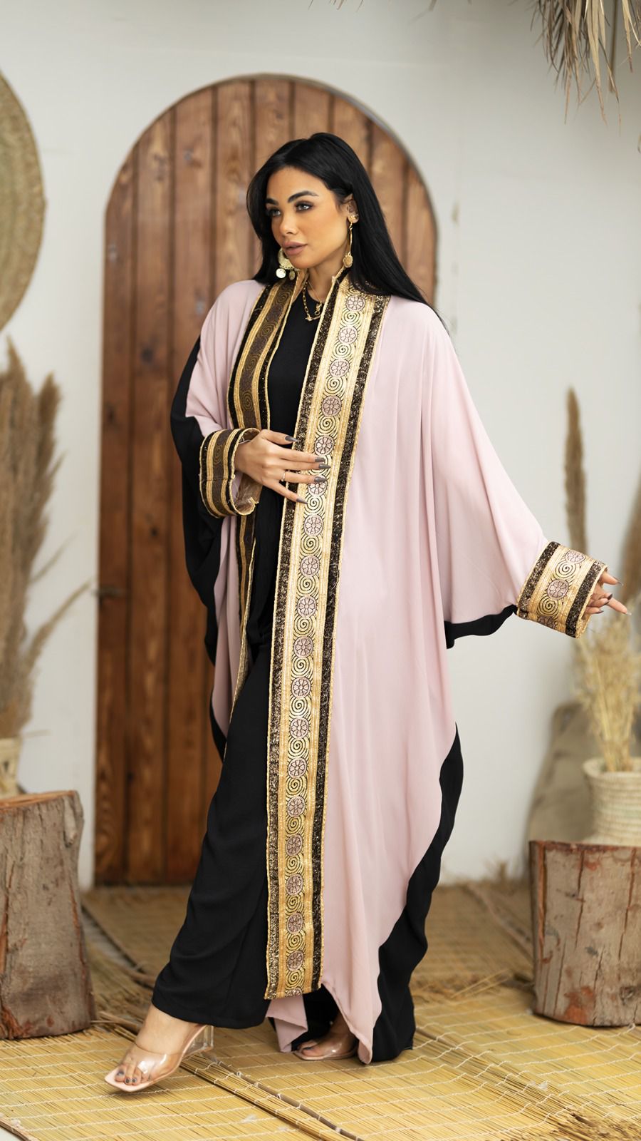 Kaftan Chiffon Black and Pink